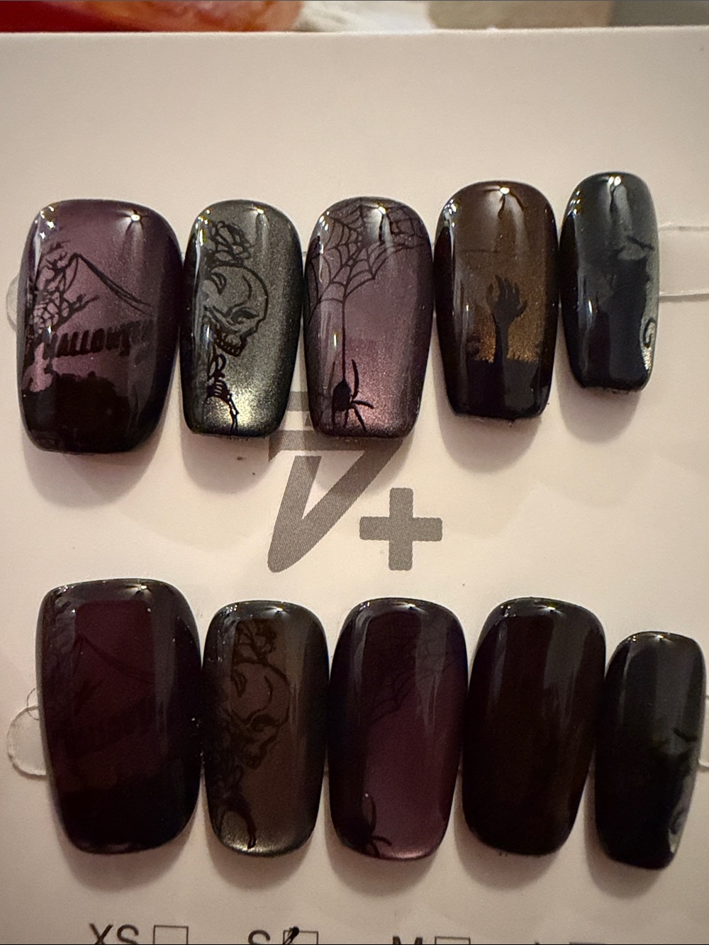 Dark Plum & Black Cateye Halloween Nail Art Set